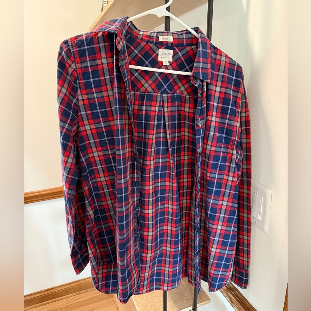J.Crew Boyfit Plaid Shirt in Red and Navy